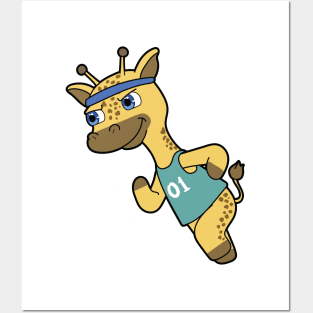 Giraffe as Jogger at Running with Headband Posters and Art